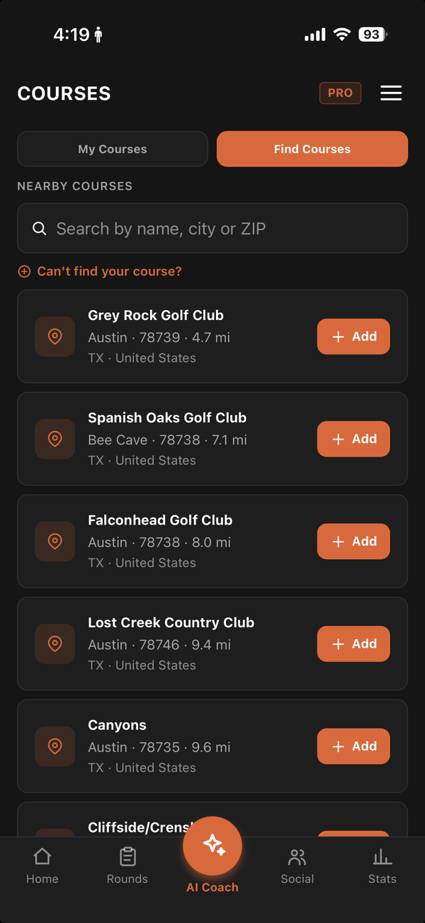 StrokeInk app — Courses screen